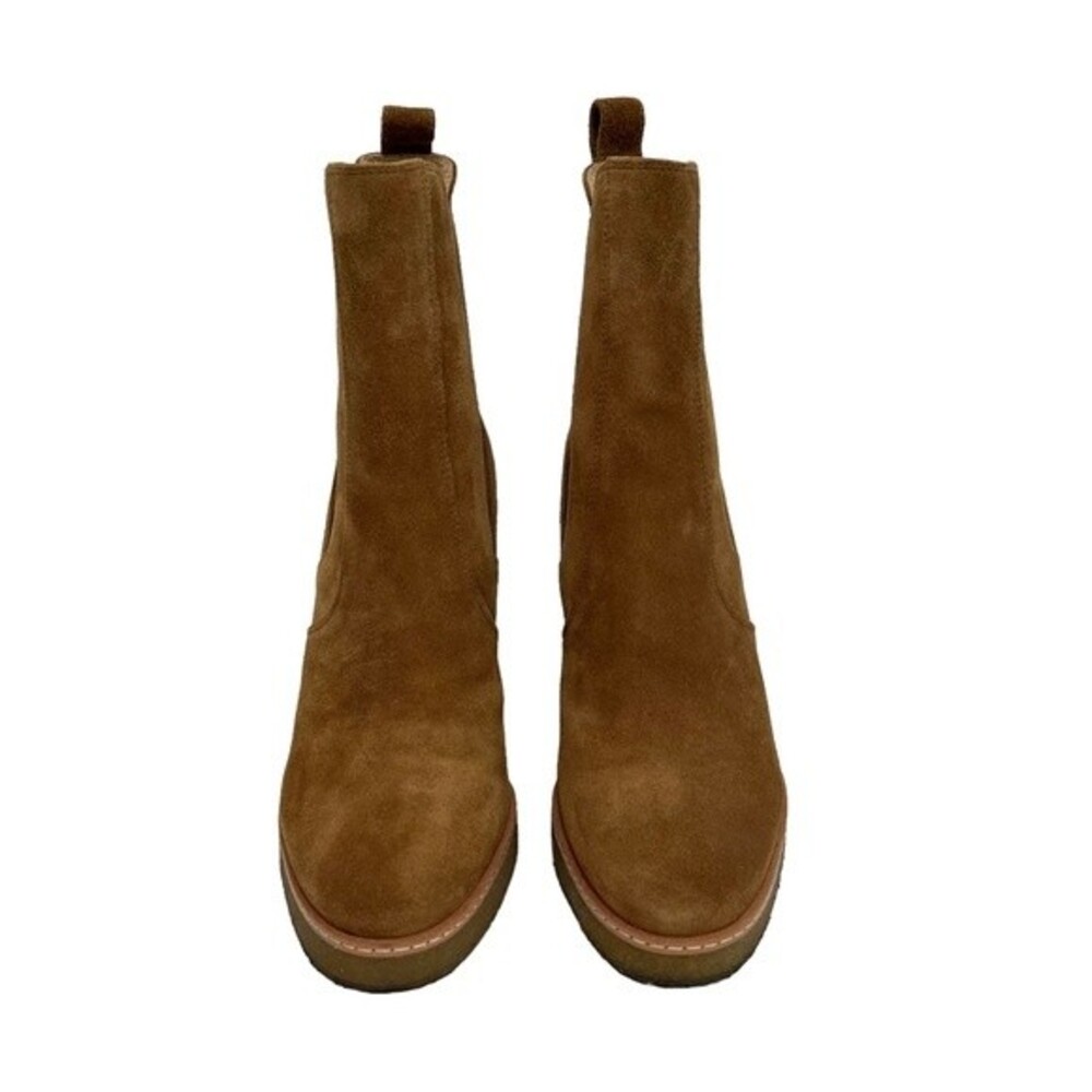 VERONICA BEARD Wedge Chelsea Boots Suede hazel wood Tan Pull on Booties Size 9 - Picture 4 of 12